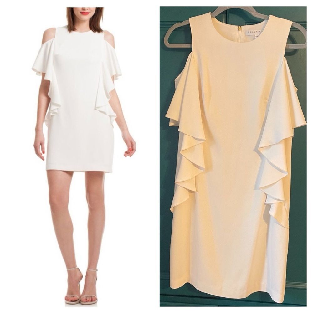 Trina Turk Lambada Dress w Ruffles Bridal Engagement white sz 2